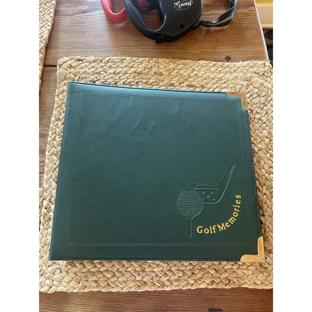 Vtg Golf Memories Photo Album Golf Binder Green Faux Leather 30‎ Pages Brass